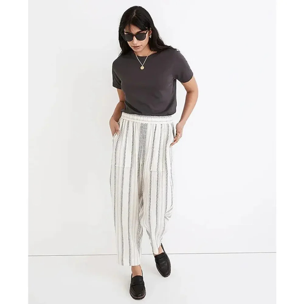 MADEWELL Lightspun Pull-On Balloon Pants Antique Cream Size Small Striped 2022